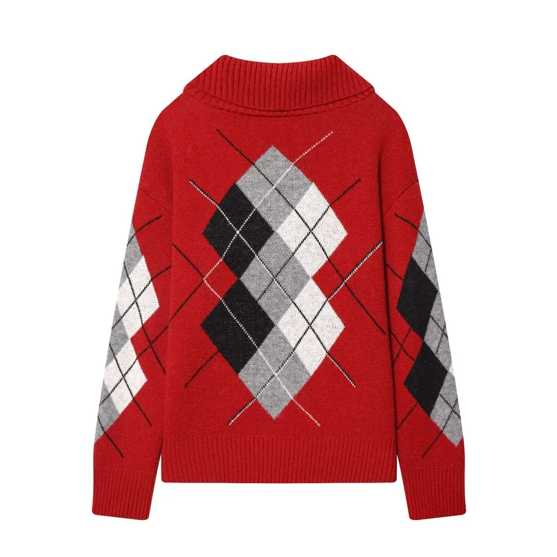 Damen Oversized Strickpullover mit Rautenmuster und Rollkragen Nord Taschen