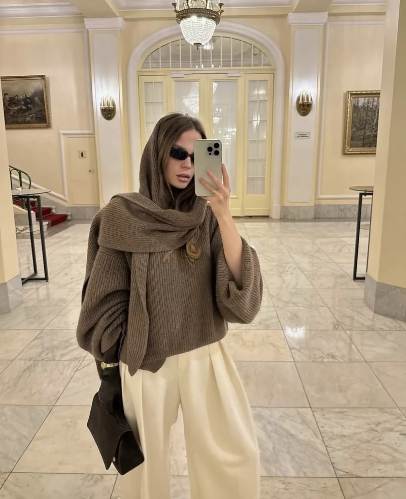 Damen Oversized Rollkragen‑Strickpullover mit Rippstruktur Nord Taschen