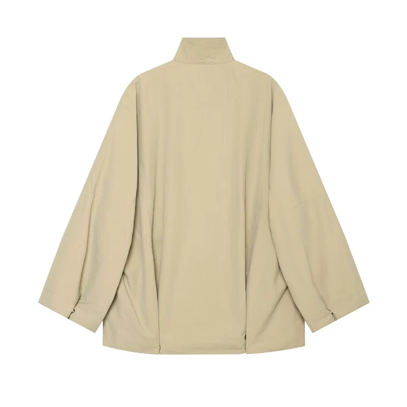 Damen Oversized Regenjacke im Cape‑Stil mit Stehkragen und Druckknopfblende Nord Taschen