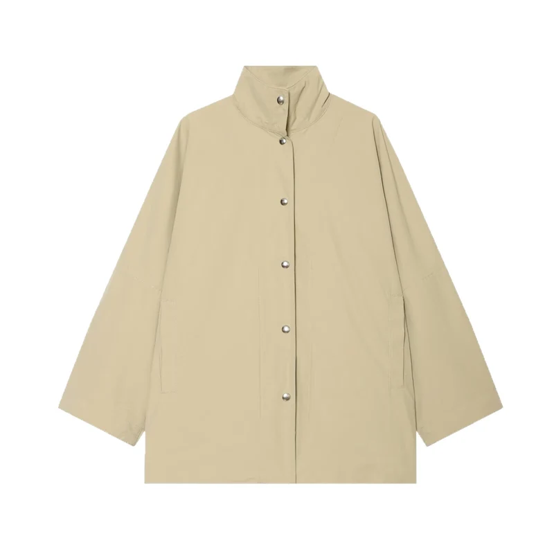 Damen Oversized Regenjacke im Cape‑Stil mit Stehkragen und Druckknopfblende Nord Taschen