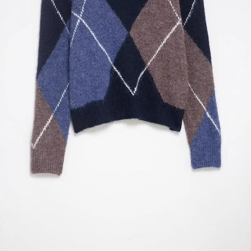 Damen Oversized Rautenstrickpullover mit Mohaireffekt Nord Taschen