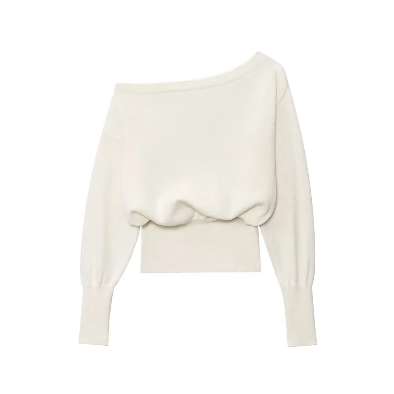 Damen Oversized Off-Shoulder-Cropped-Pullover mit Ballonärmeln Nord Taschen