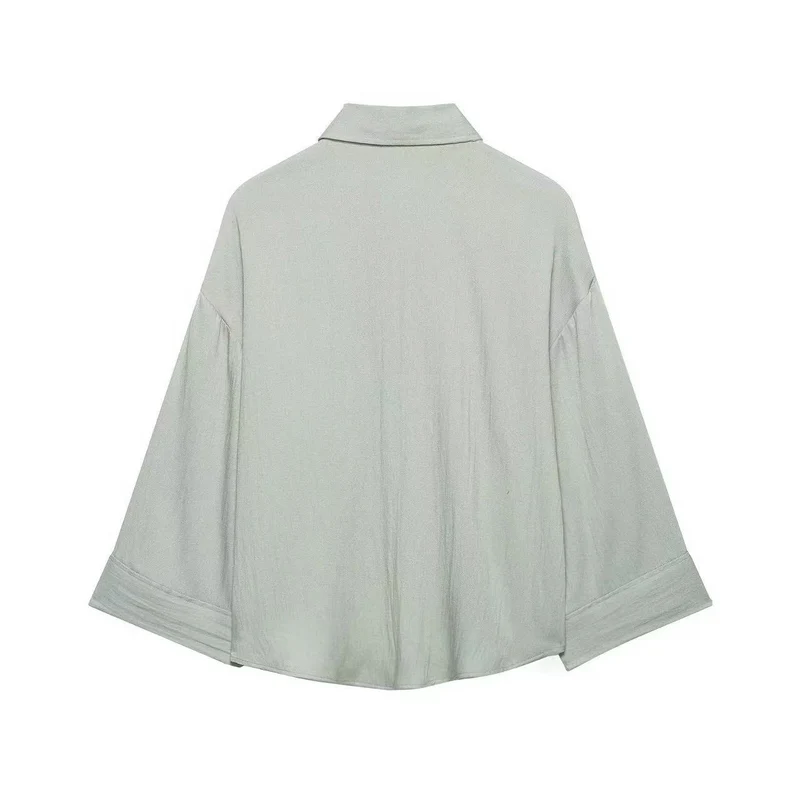 Damen Oversized Leinenoptik-Hemdbluse mit weiten Dreiviertelärmeln und Brusttasche Nord Taschen