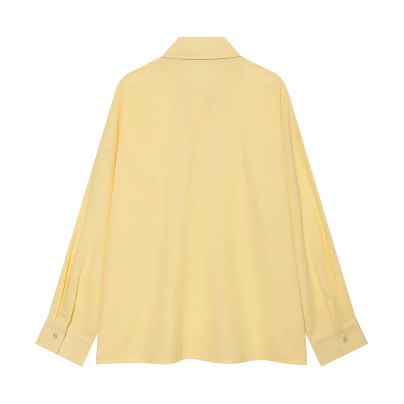 Damen Oversized Leinenoptik-Hemdbluse mit verdeckter Knopfleiste und Manschetten Nord Taschen