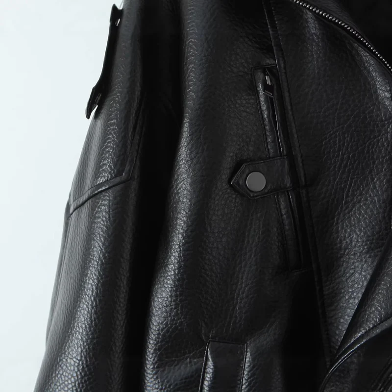 Damen Oversized Lederjacke mit asymmetrischem Reißverschluss und breitem Kragen Nord Taschen