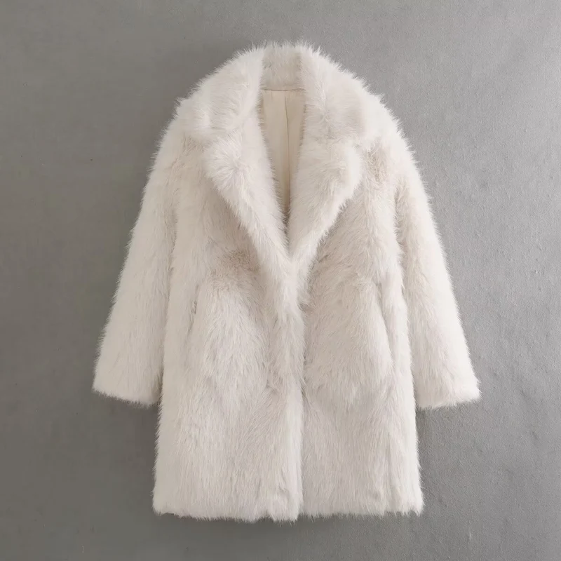 Damen Oversized Kunstfell-Mantel mit großzügigem Schalkragen und versteckten Taschen Nord Taschen