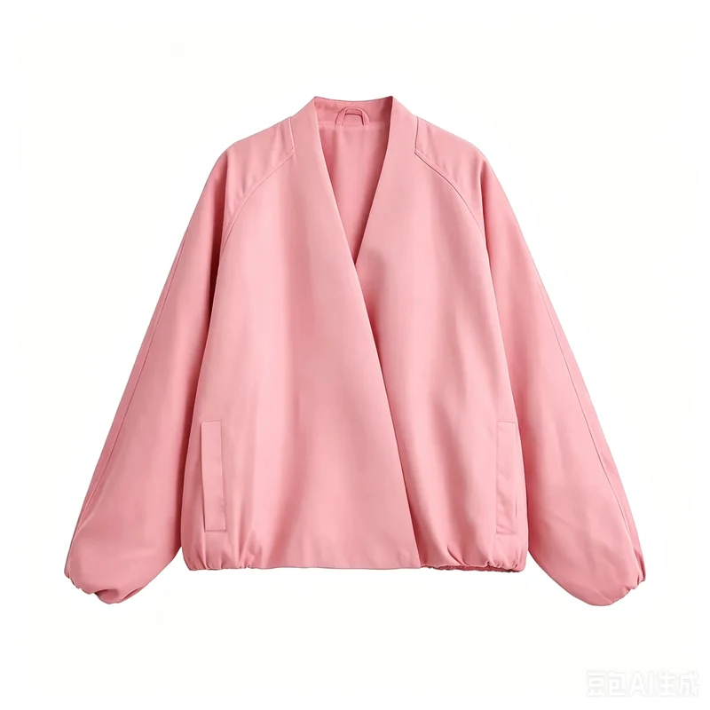 Damen Oversized Kimono-Übergangsjacke mit Raglanärmeln und elastischem Saum Nord Taschen
