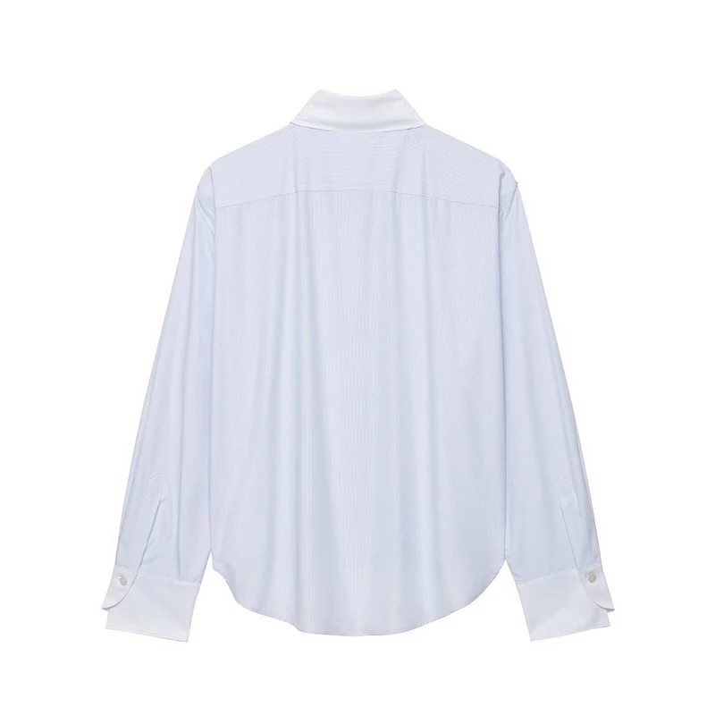 Damen Oversized Hemdbluse mit Kontrastkragen und dekorativen Knotenverschlüssen Nord Taschen