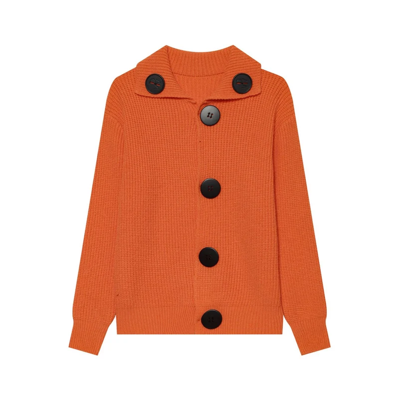 Damen Oversized Grobstrick-Cardigan mit großem Schalkragen und Zierknöpfen Nord Taschen