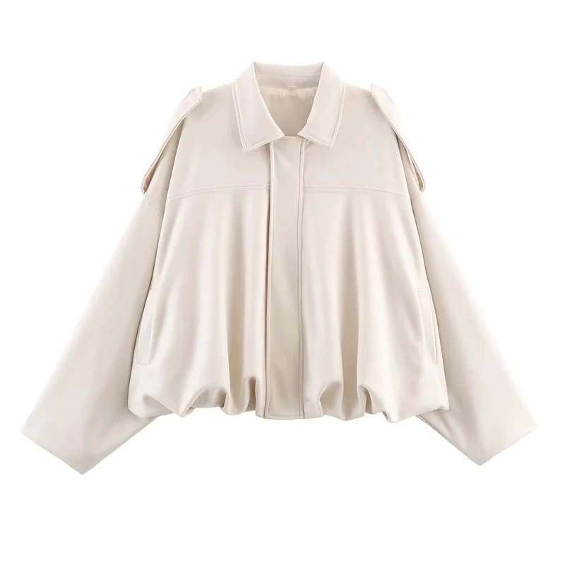 Damen Oversized Cropped Jacke in Wildlederoptik mit Cut-Out-Schultern und Tunnelzugsaum Nord Taschen