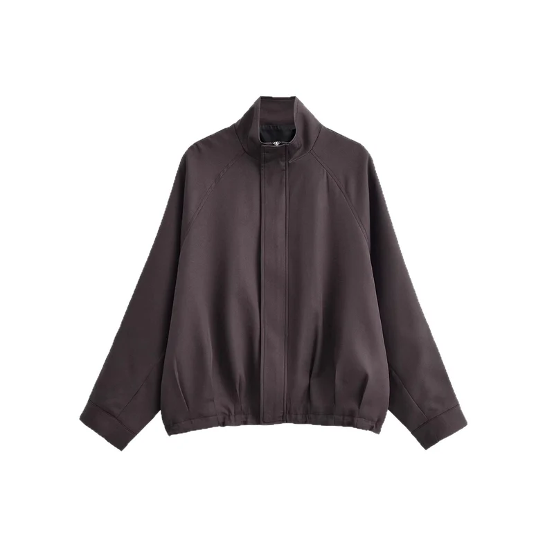 Damen Oversized Cropped Bomberjacke mit Funnelkragen und Raglanärmeln Nord Taschen