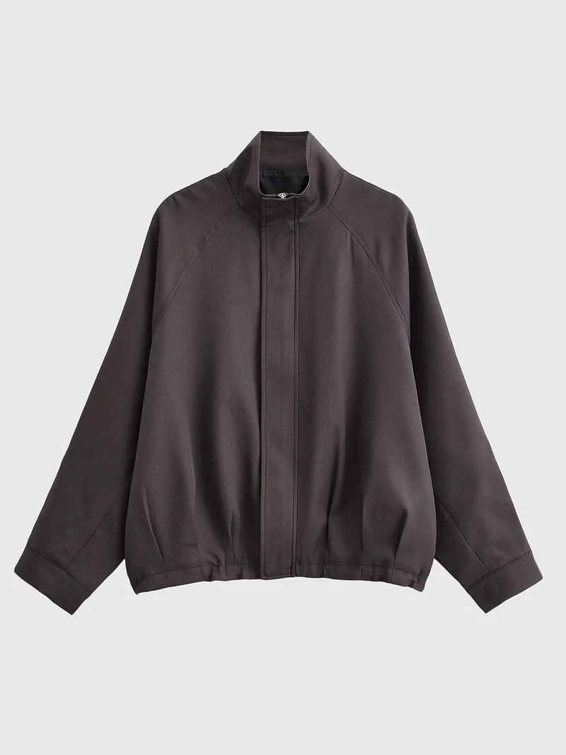 Damen Oversized Cropped Bomberjacke mit Funnelkragen und Raglanärmeln Nord Taschen