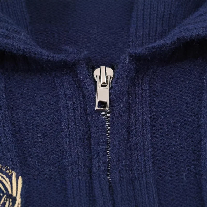 Damen Oversize Zopfstrick-Pullover mit halbem Reißverschluss und Schalkragen Nord Taschen