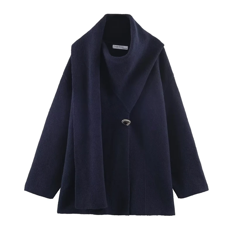 Damen Oversize Wollmix‑Mantel mit weitem Schalkragen, eingesetztem Schaldetail und dekorativem Knebelverschluss Nord Taschen