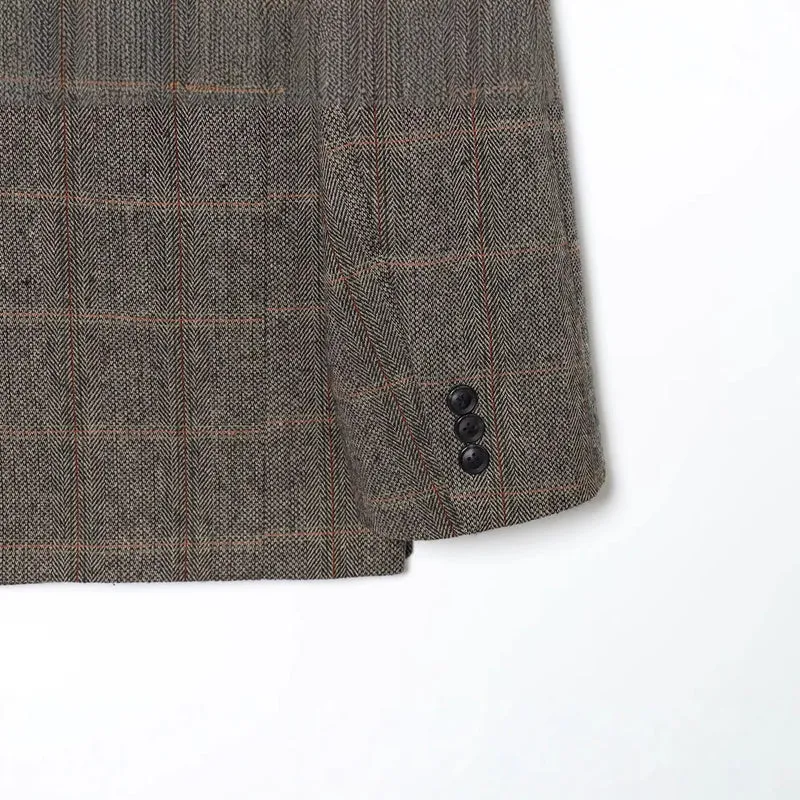 Damen Oversize Wollmix-Blazer mit Glencheck und Ein-Knopf-Verschluss Nord Taschen