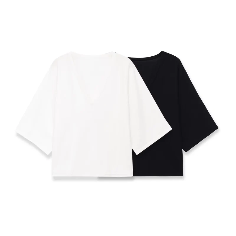 Damen Oversize V-Ausschnitt-Top mit Kimonoärmeln Nord Taschen