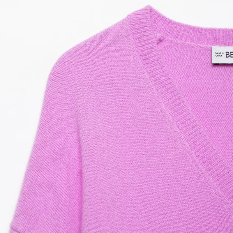 Damen Oversize V‑Ausschnitt Strickpullover mit überschnittener Schulter Nord Taschen