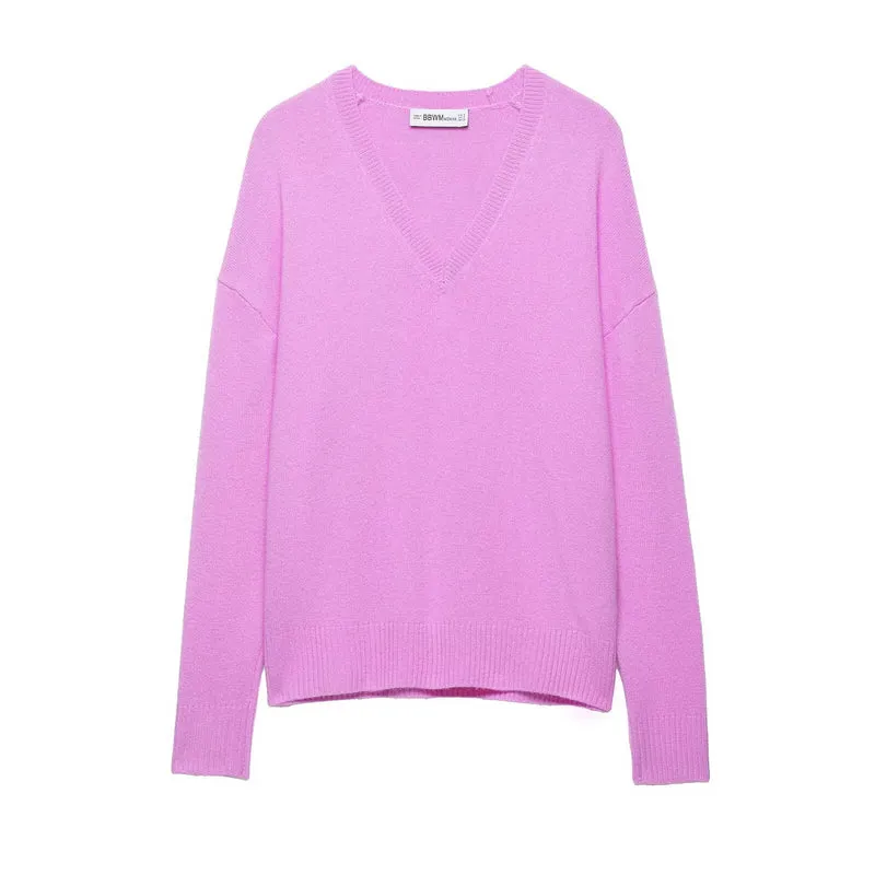 Damen Oversize V‑Ausschnitt Strickpullover mit überschnittener Schulter Nord Taschen