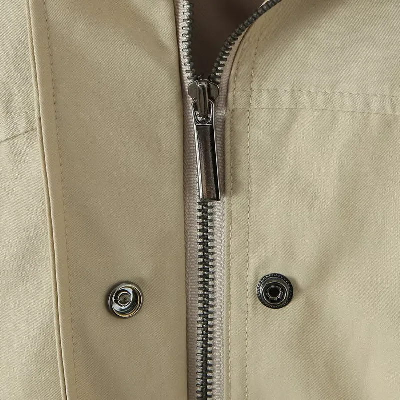 Damen Oversize-Übergangsjacke mit Kontrastkragen und Tunnelzug Nord Taschen