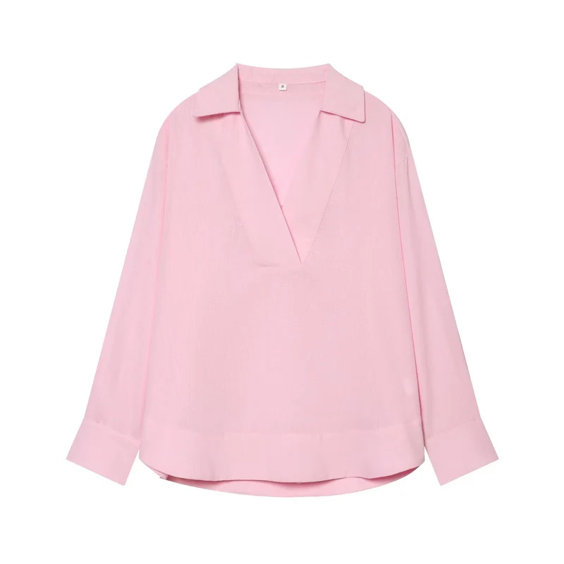 Damen Oversize Tunika‑Bluse mit tiefem V‑Ausschnitt und Hemdkragen Nord Taschen