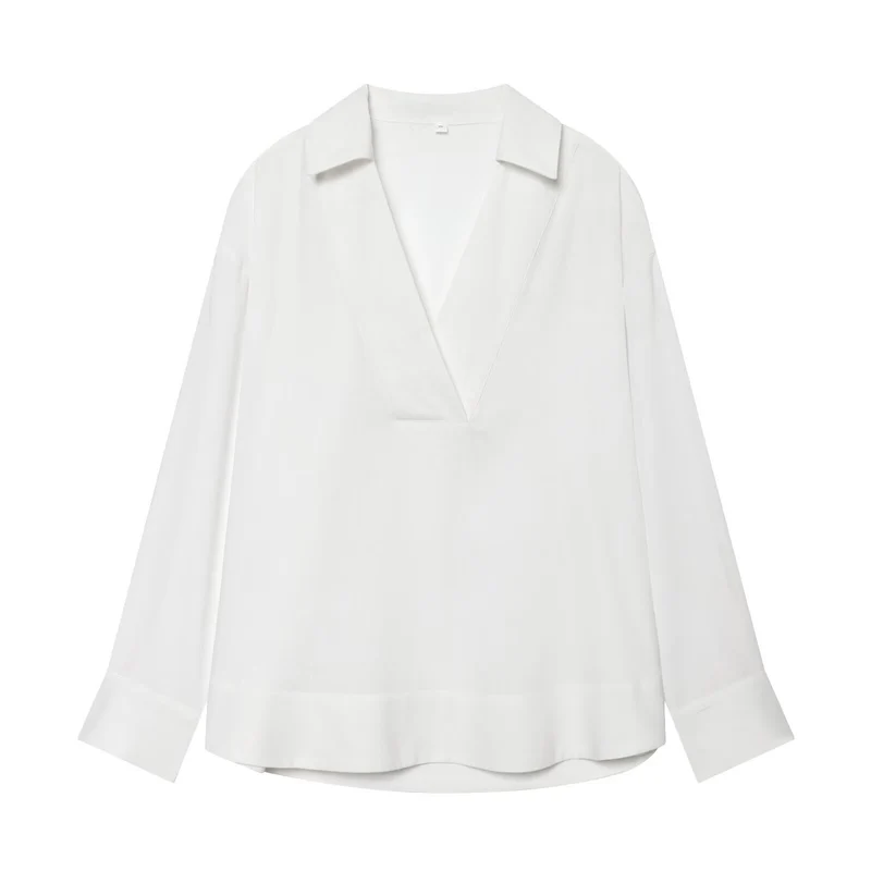 Damen Oversize Tunika‑Bluse mit tiefem V‑Ausschnitt und Hemdkragen Nord Taschen