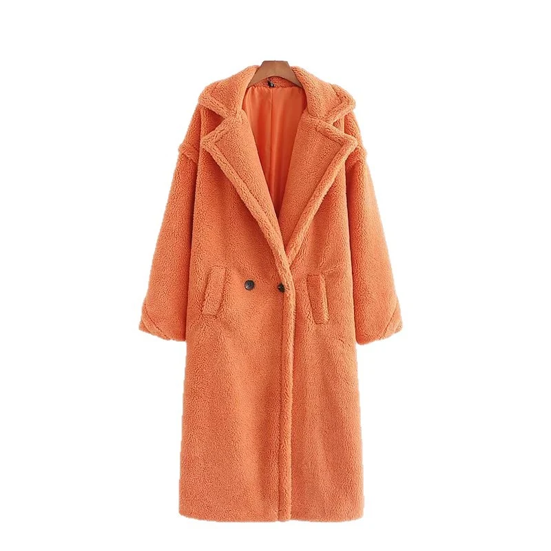 Damen Oversize Teddy-Mantel im Longline-Schnitt mit Reverskragen und Pattentaschen Nord Taschen