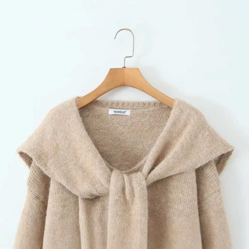 Damen Oversize Strickpullover mit integriertem Schal und weitem Schulterkragen Nord Taschen