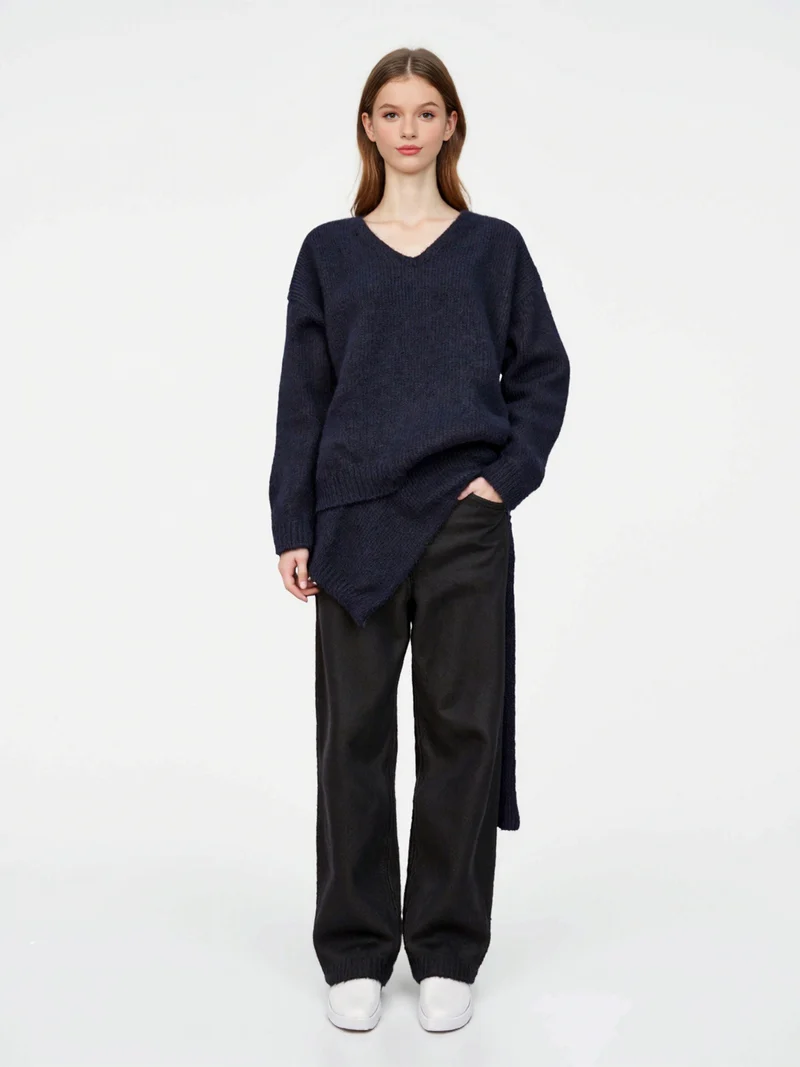 Damen Oversize Strickpullover mit integriertem Schal und weitem Schulterkragen Nord Taschen