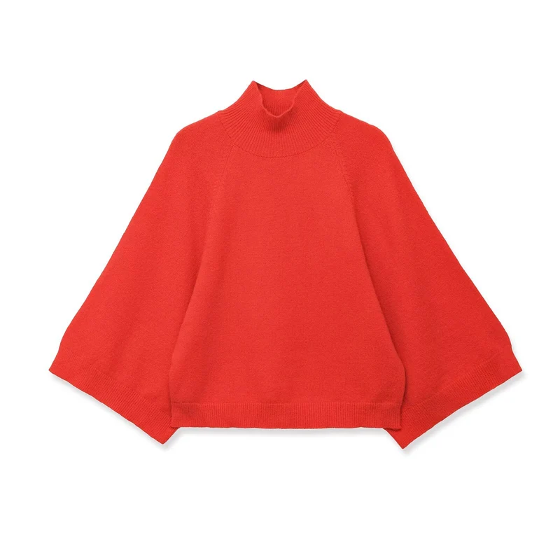 Damen Oversize Strickponcho mit Rollkragen und Raglanärmeln Nord Taschen