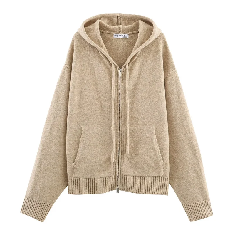 Damen Oversize-Strickkapuzenjacke mit Reißverschluss und Kängurutaschen Nord Taschen