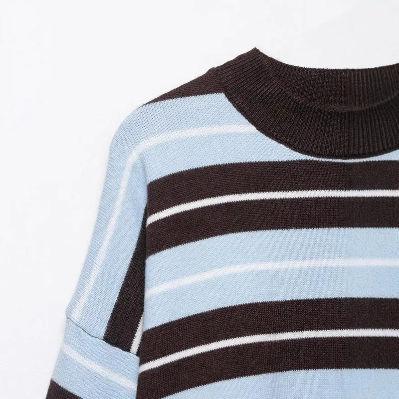 Damen Oversize-Streifenpullover mit überschnittenen Schultern und Ballonärmeln Nord Taschen
