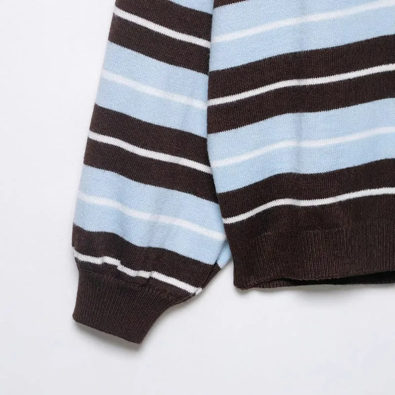 Damen Oversize-Streifenpullover mit überschnittenen Schultern und Ballonärmeln Nord Taschen