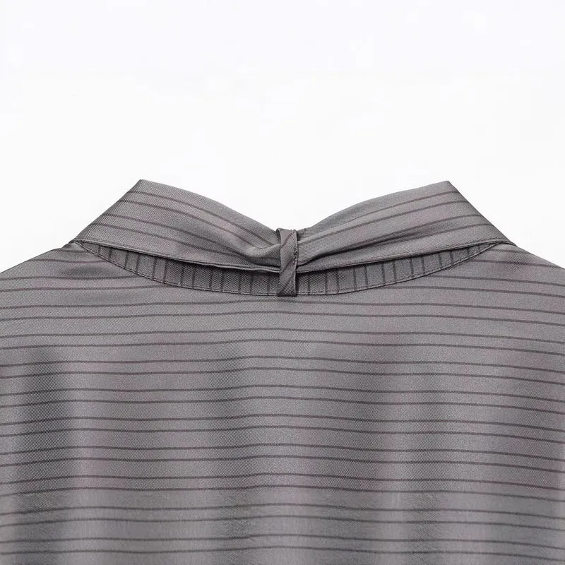 Damen Oversize Seidenähnliche Bluse mit Schluppe und Brusttaschen Nord Taschen