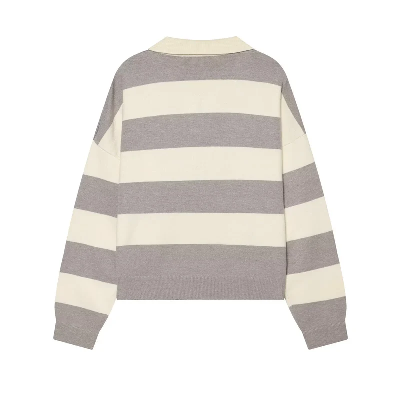 Damen Oversize Rugby-Pullover mit Polokragen und breiten Blockstreifen Nord Taschen
