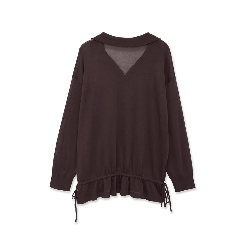Damen Oversize‑Pullover mit Polokragen, V‑Ausschnitt und Tunnelzugsaum Nord Taschen