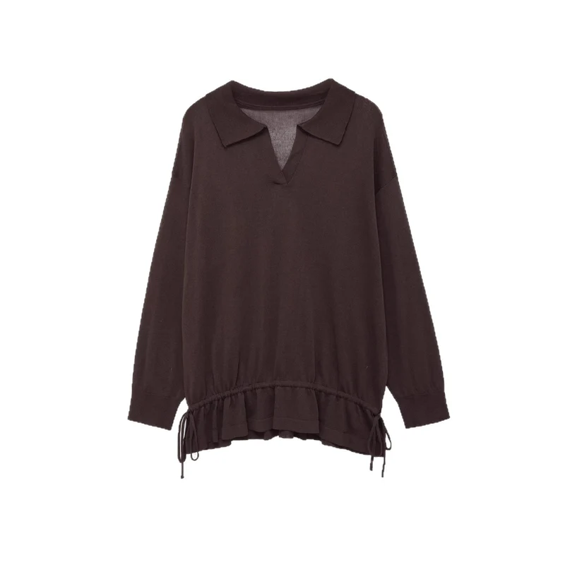 Damen Oversize‑Pullover mit Polokragen, V‑Ausschnitt und Tunnelzugsaum Nord Taschen