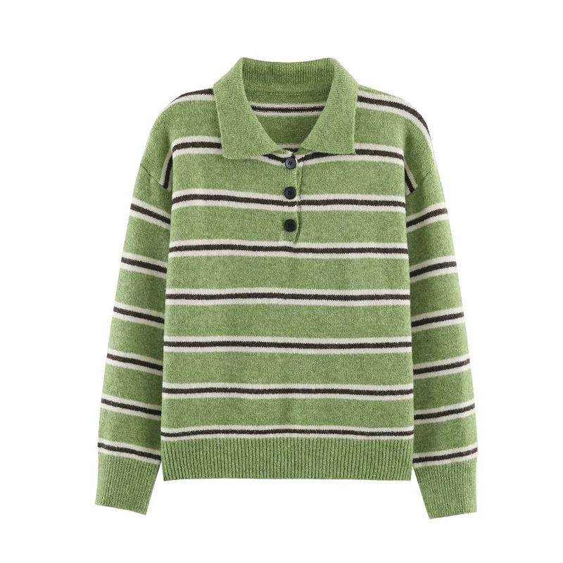 Damen Oversize-Pullover mit Polokragen und Bretonstreifen Nord Taschen
