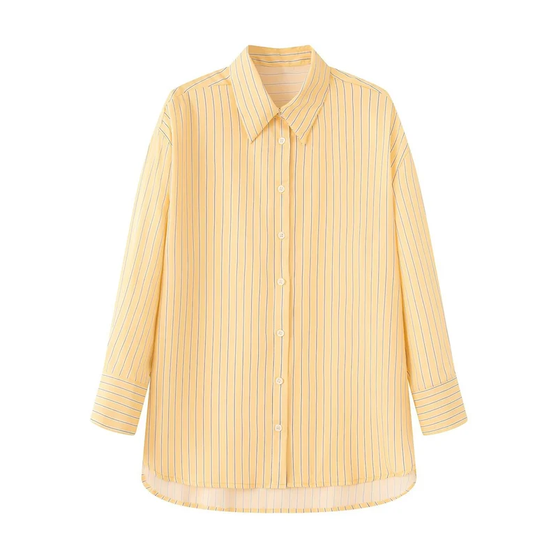 Damen Oversize-Longbluse mit Nadelstreifen, Hemdkragen und abgerundetem Saum Nord Taschen