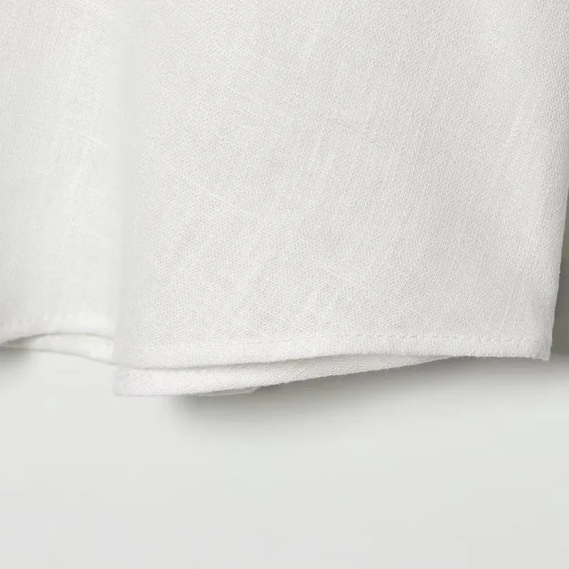 Damen Oversize Leinenbluse mit Spitzeneinsatz an Ärmeln und verdeckter Knopfleiste Nord Taschen