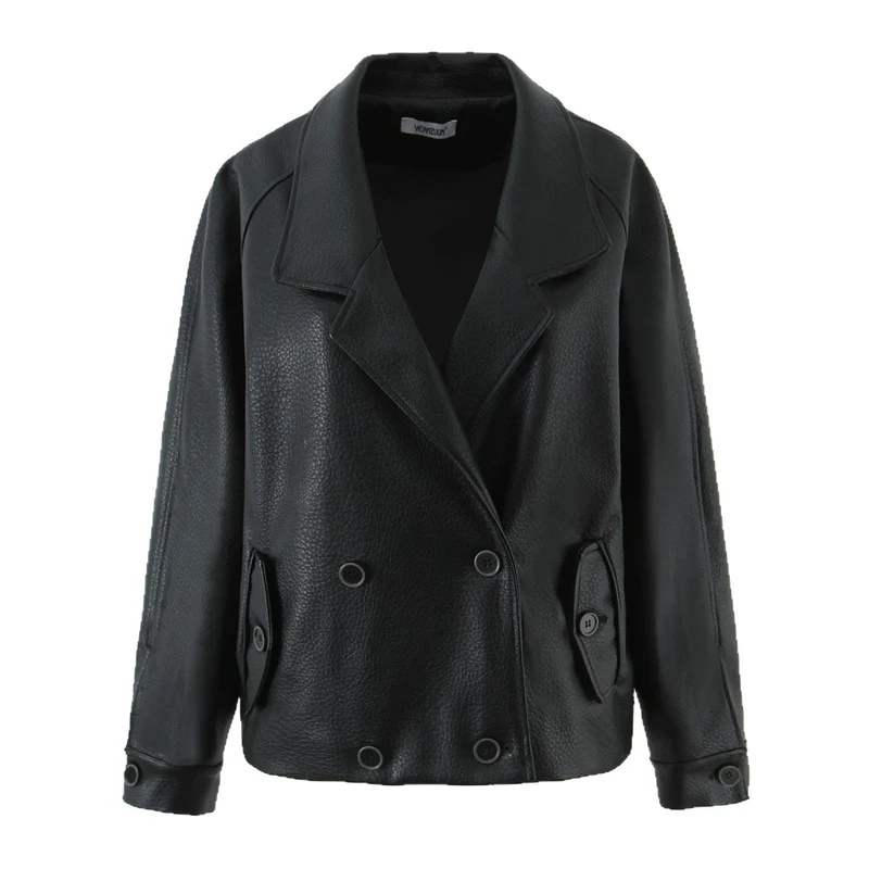 Damen Oversize Lederoptik-Mantel mit strukturierter Oberfläche und weitem Revers Nord Taschen