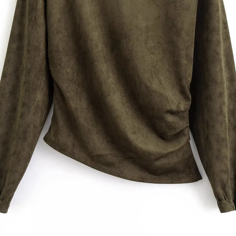 Damen Oversize-Langarmshirt aus Veloursoptik mit asymmetrischem Saum Nord Taschen