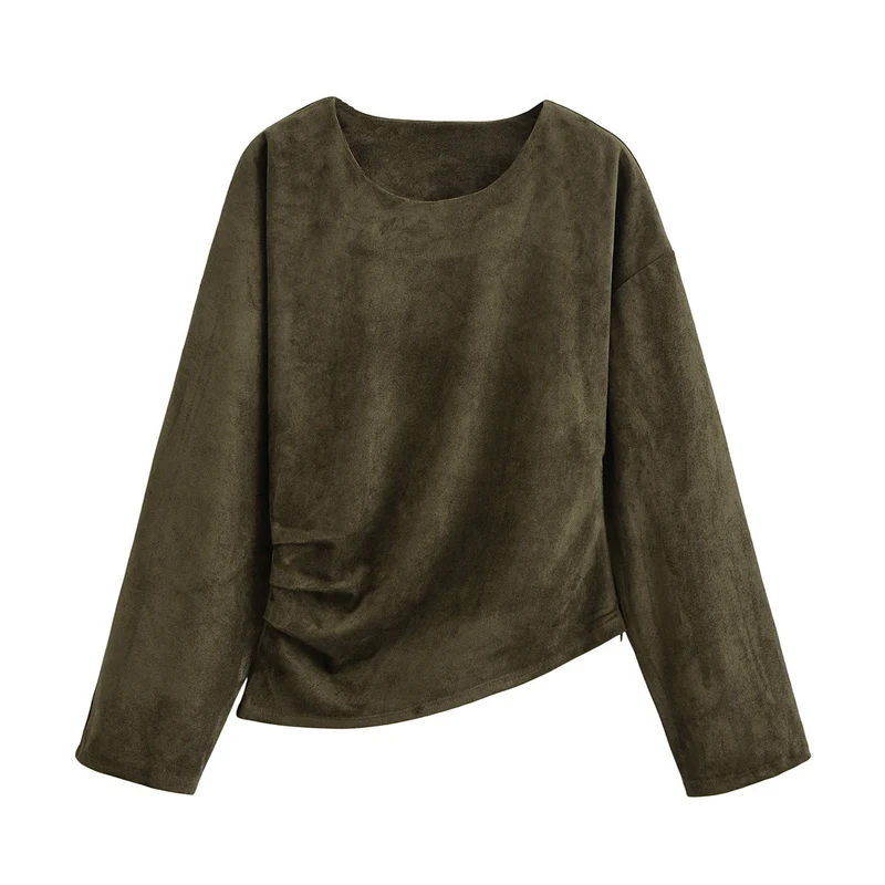 Damen Oversize-Langarmshirt aus Veloursoptik mit asymmetrischem Saum Nord Taschen