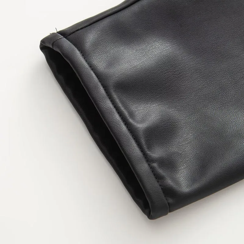 Damen Oversize Kunstlederjacke mit Bindebändern und aufgesetzten Taschen Nord Taschen