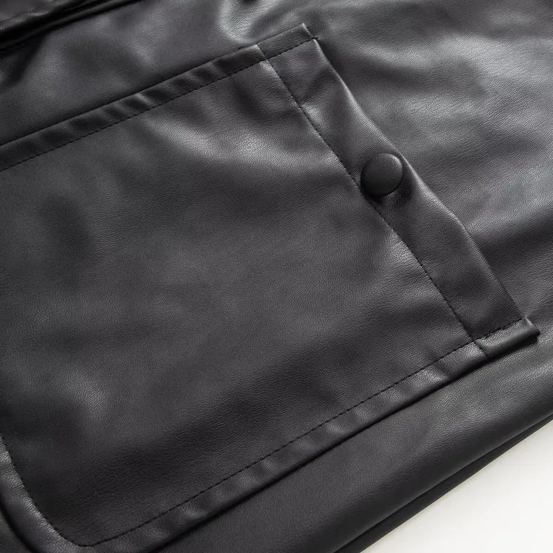 Damen Oversize Kunstlederjacke mit Bindebändern und aufgesetzten Taschen Nord Taschen