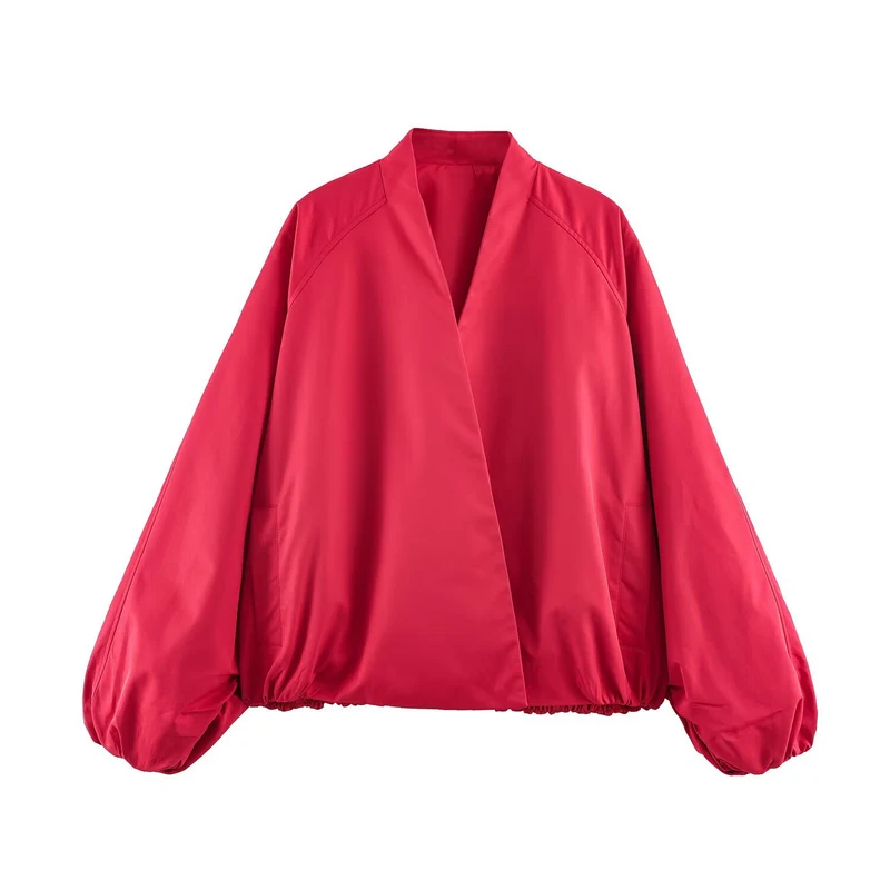 Damen Oversize-Kimono Kurzjacke mit Ballonärmeln und elastischem Saum Nord Taschen