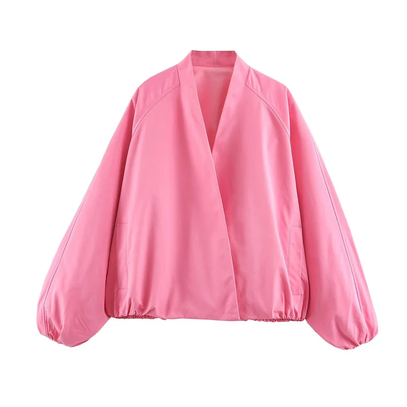 Damen Oversize-Kimono Kurzjacke mit Ballonärmeln und elastischem Saum Nord Taschen