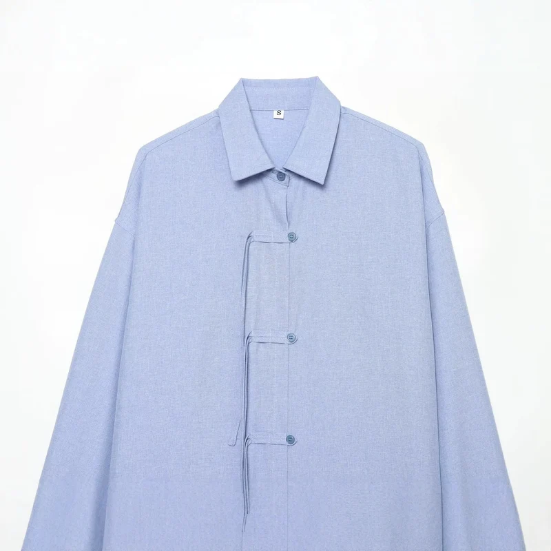 Damen Oversize-Hemdjacke mit Tunnelzug, Zierknotenverschluss und Hemdkragen Nord Taschen