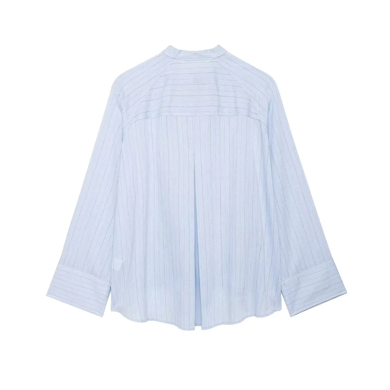 Damen Oversize-Hemdbluse mit Stehkragen, asymmetrischer Knopfleiste und hohem Saum Nord Taschen