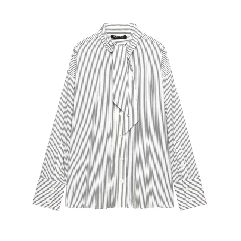 Damen Oversize-Hemdbluse mit Schluppe und Nadelstreifen Nord Taschen