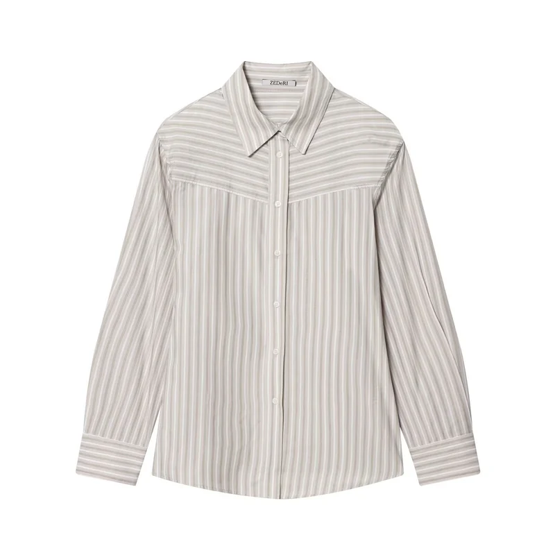 Damen Oversize-Hemdbluse mit feinem Streifenmuster und Westernpasse Nord Taschen